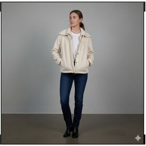 Lauren Ralph Lauren Women's XL Sherpa Fleece Jacket Cream Ivory Full Zip Snap